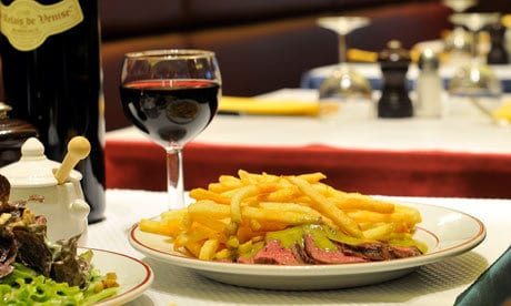 Steak and chips, the only dish on the menu at Le Relais de Venise